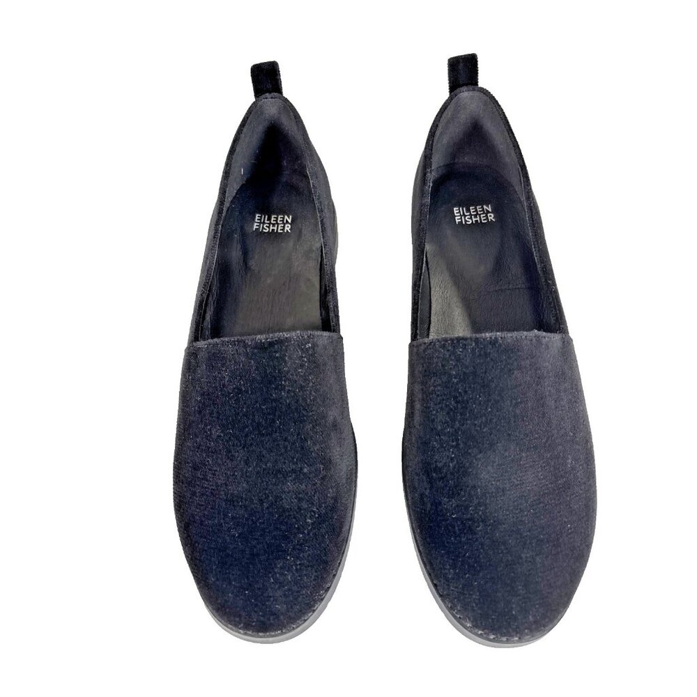 Eileen Fisher Demi Velvet Slip-On Loafers Women’s 9 Black Flats Preppy Comfy